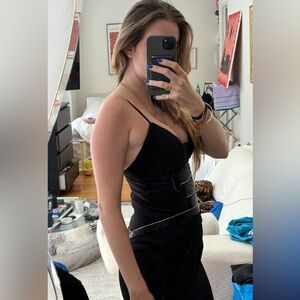 Black embroidered beaded drop waste gown